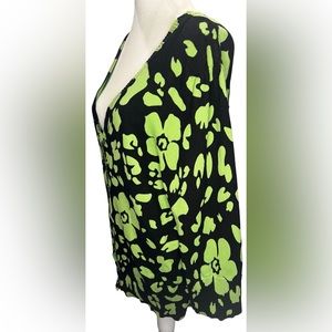 ECI New York cardigan floral lime green and black | Size XL 3/4 sleeve BRIGHT!